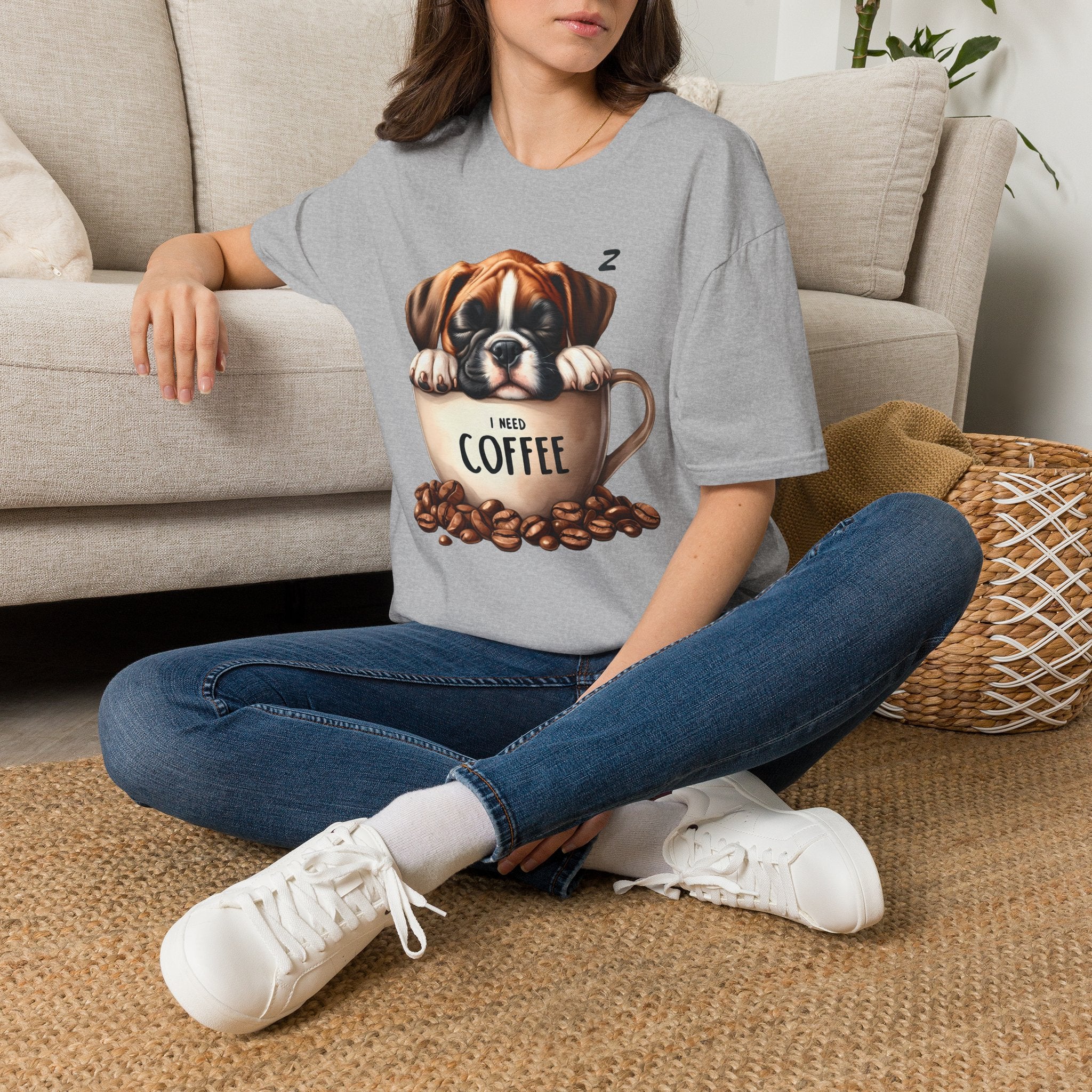 Sleeping Puppy in Coffee Cup T-Shirt | I Need Coffee Design