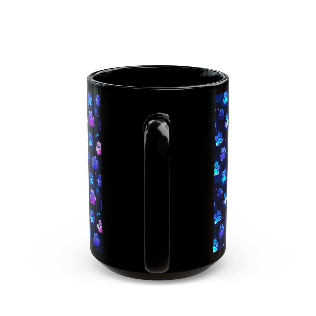 Neon Paw Print Pattern Mug | Black Ceramic 11oz or 15oz