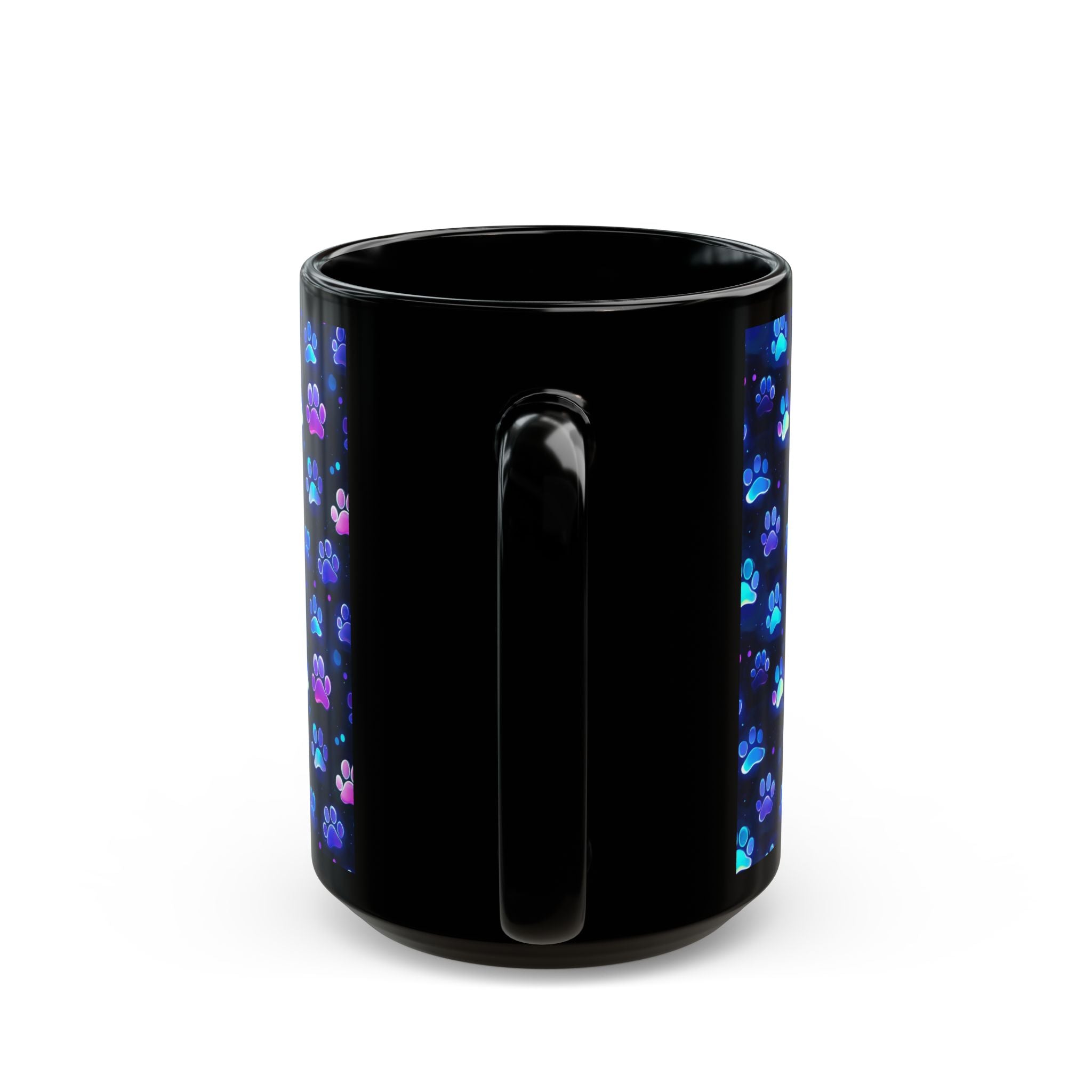 Neon Paw Print Pattern Mug | Black Ceramic 11oz or 15oz