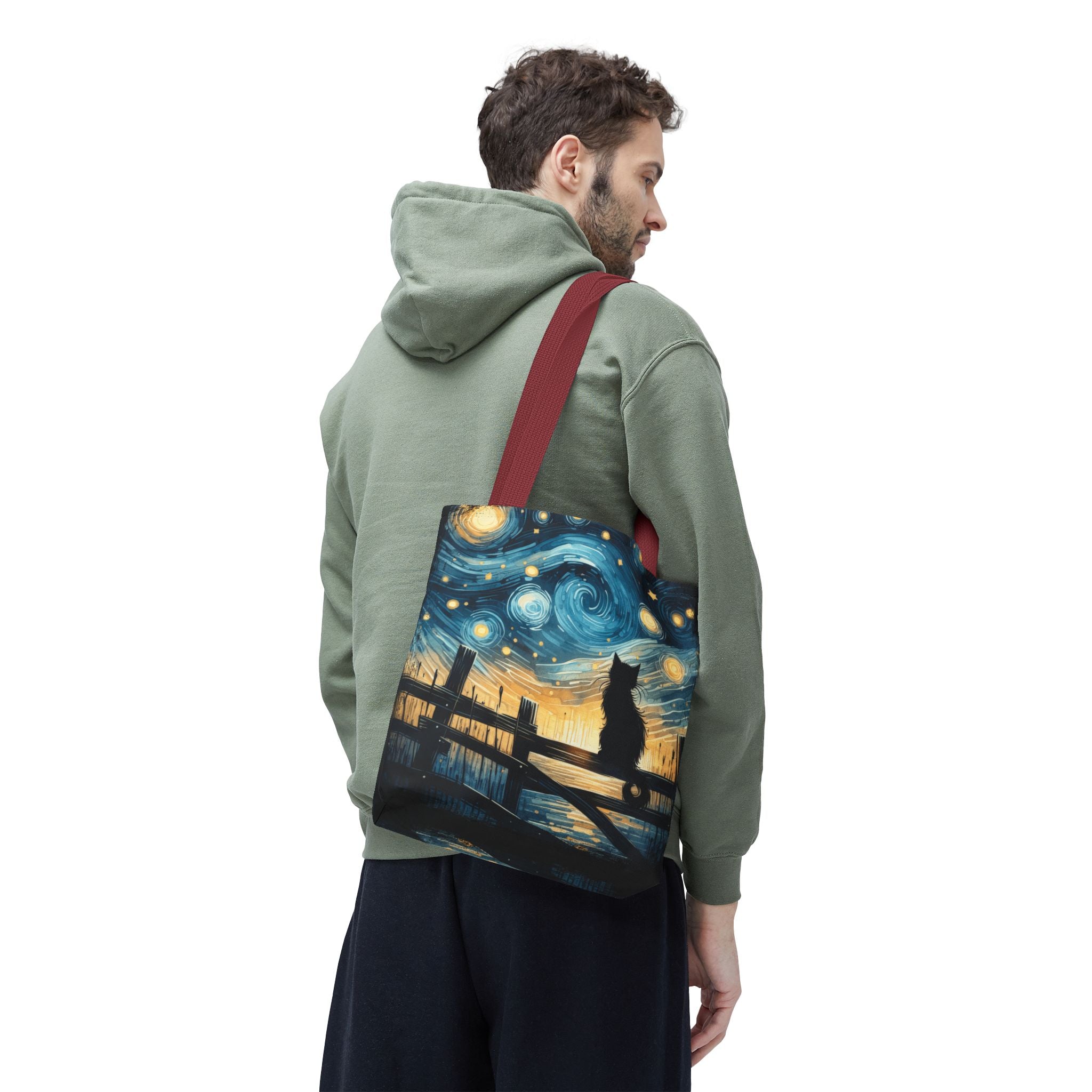 Starry Night Cat Tote | Van Gogh Inspired Swirling Sky Bag