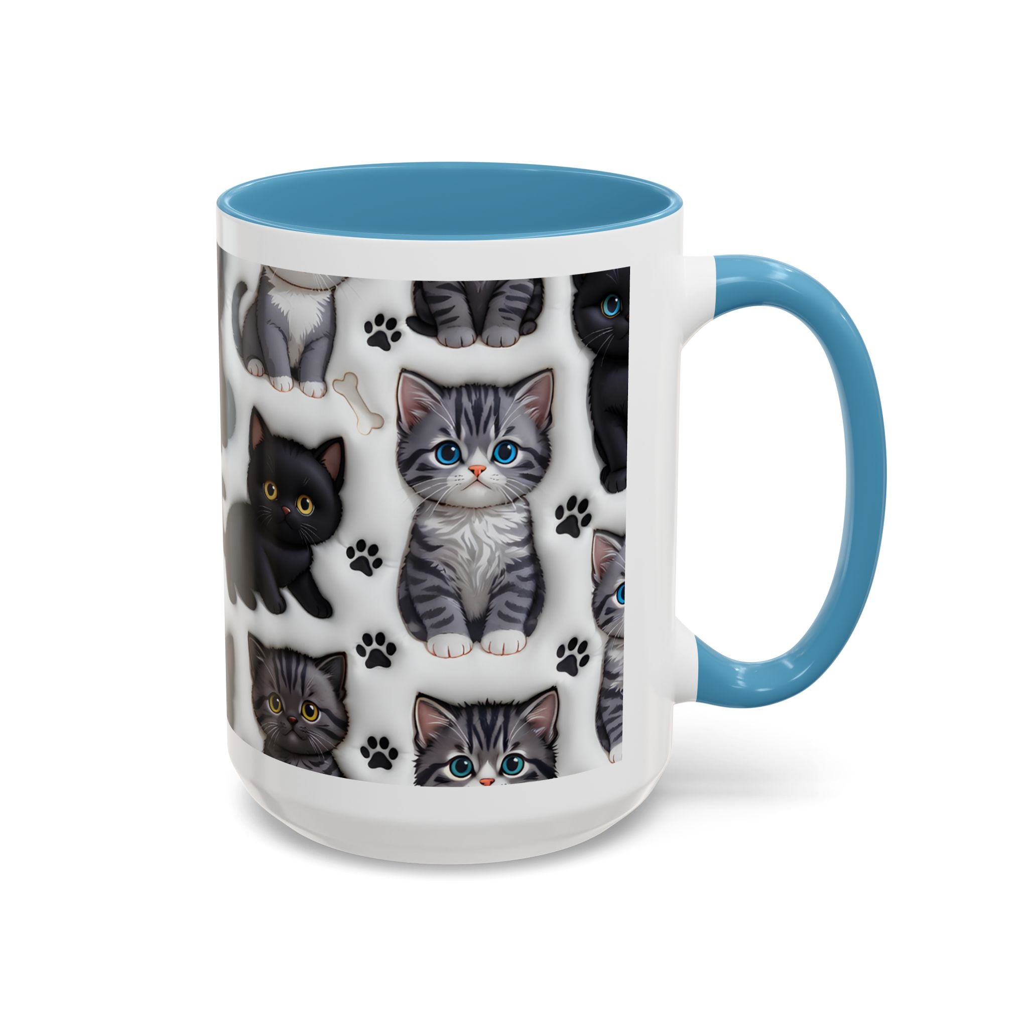 Cute Kitten Pattern Accent Coffee Mug | Cat Paw Print Design