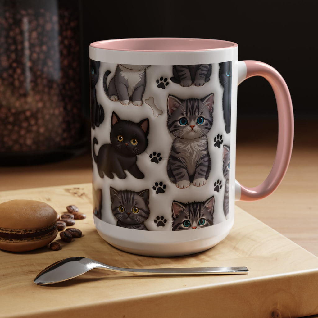 Cute Kitten Pattern Accent Coffee Mug | Cat Paw Print Design