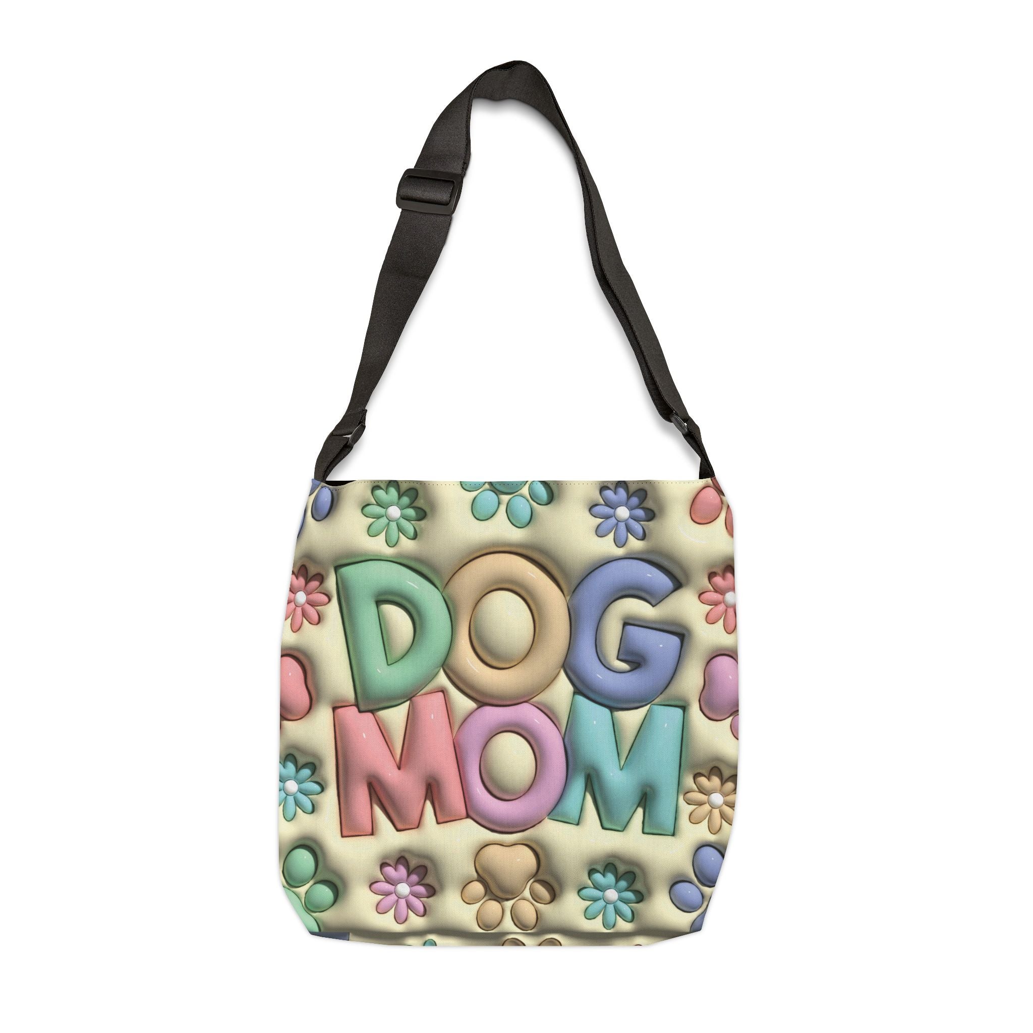 Dog Mom Adjustable Tote Bag | Pastel Floral Paw Print Design