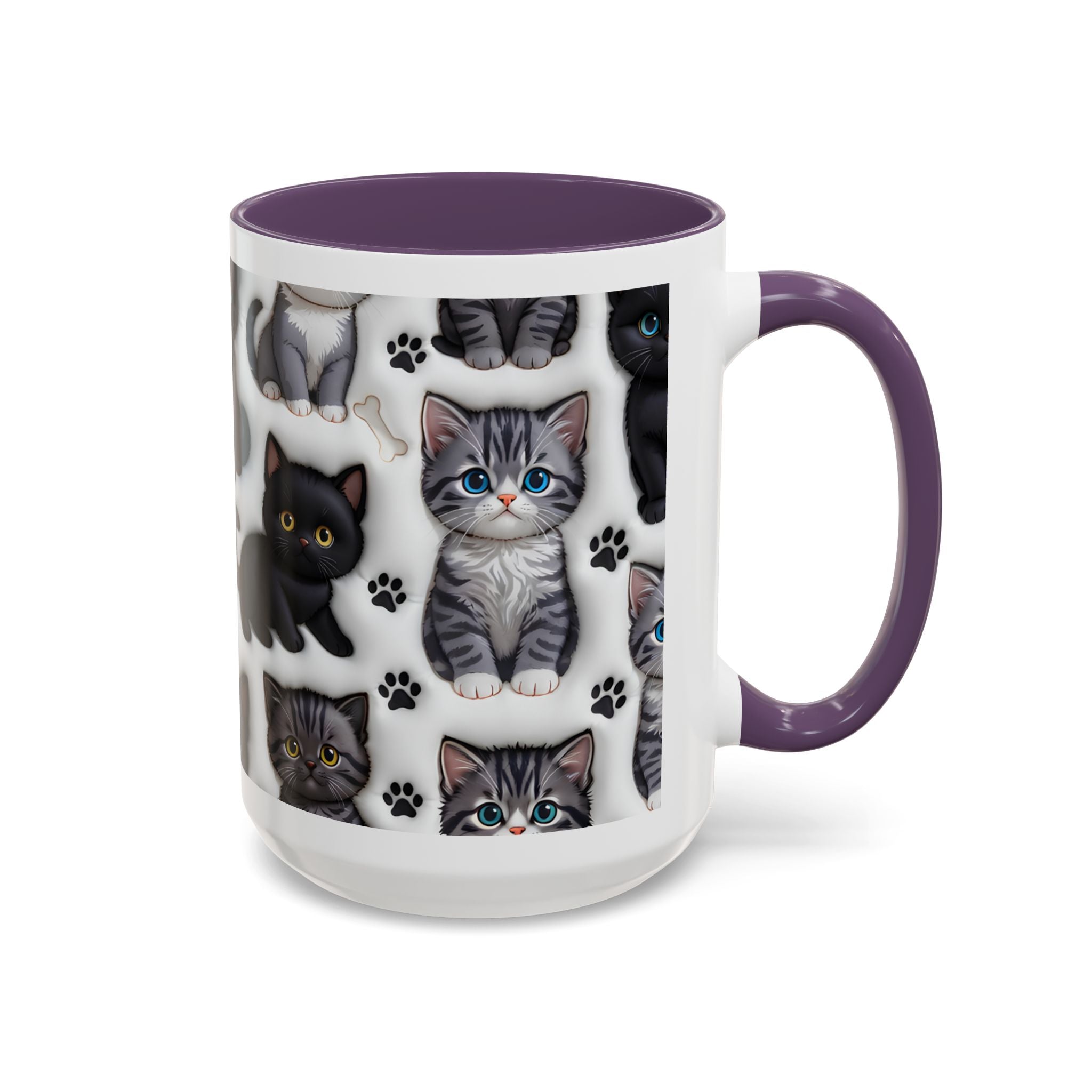 Cute Kitten Pattern Accent Coffee Mug | Cat Paw Print Design