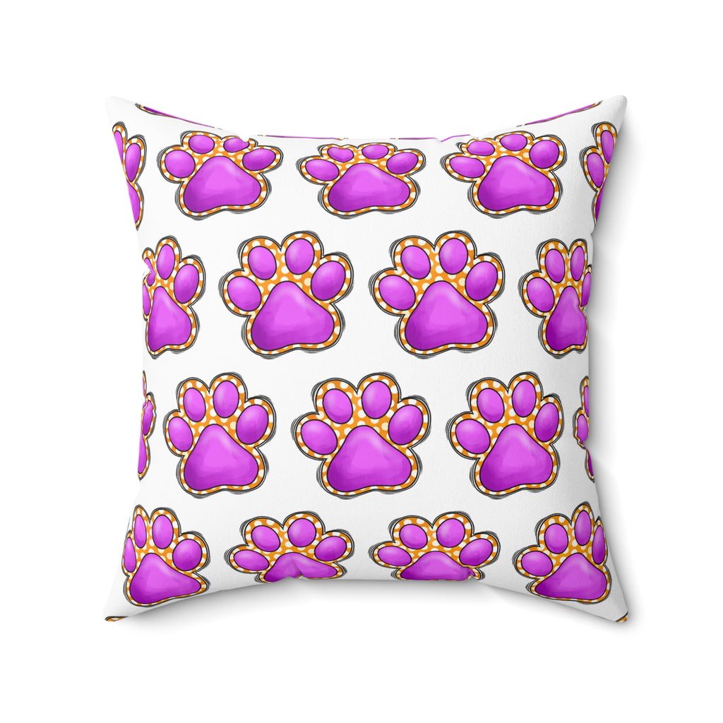 Pink Paw Print Pattern Pillow | Pet Lover Decorative Cushion