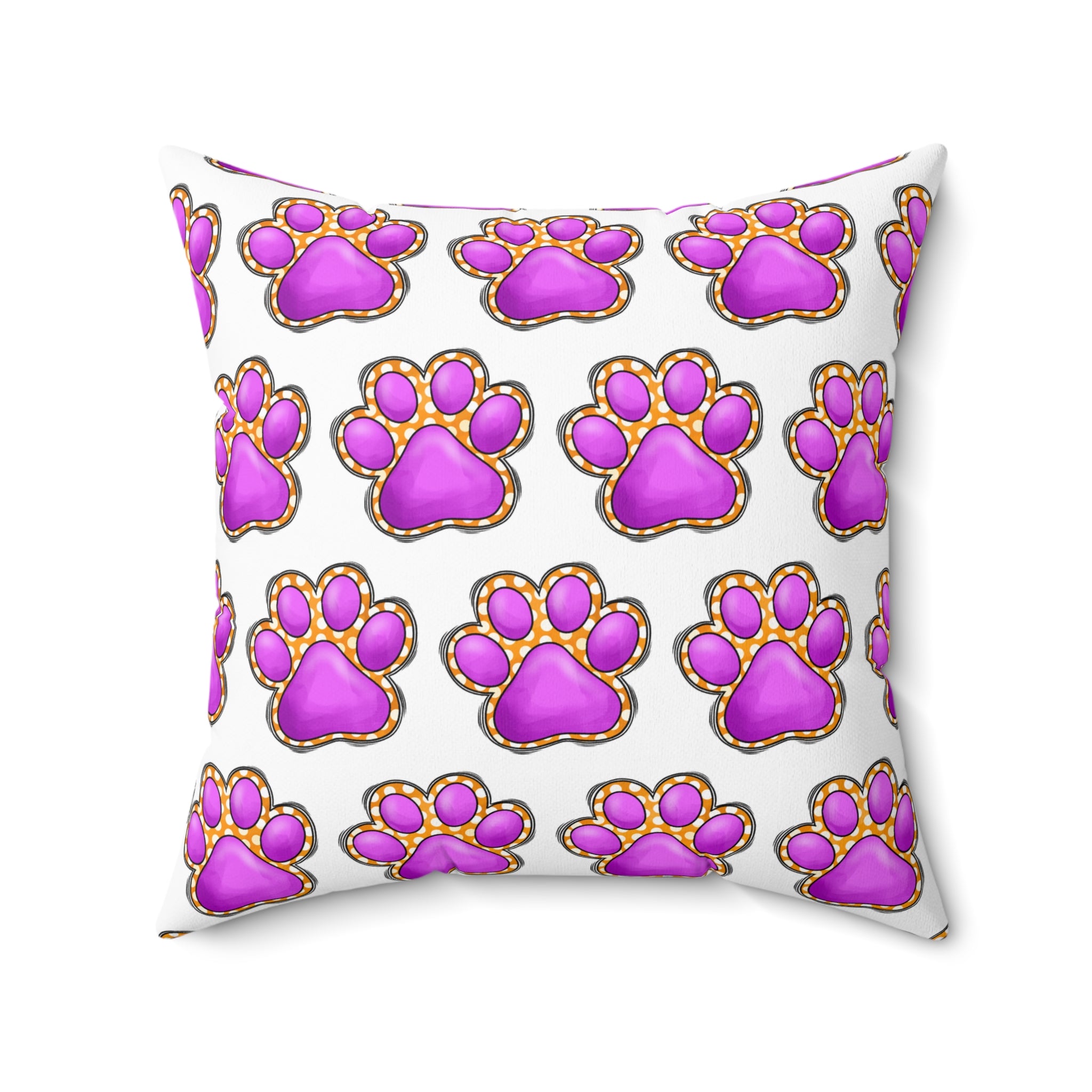 Pink Paw Print Pattern Pillow | Pet Lover Decorative Cushion