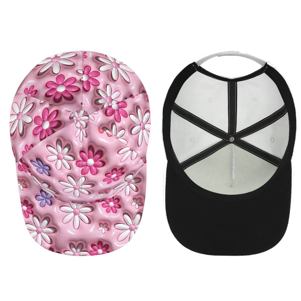 Pink Flowers Inflated Floral 3D Design Sublimation Cap
