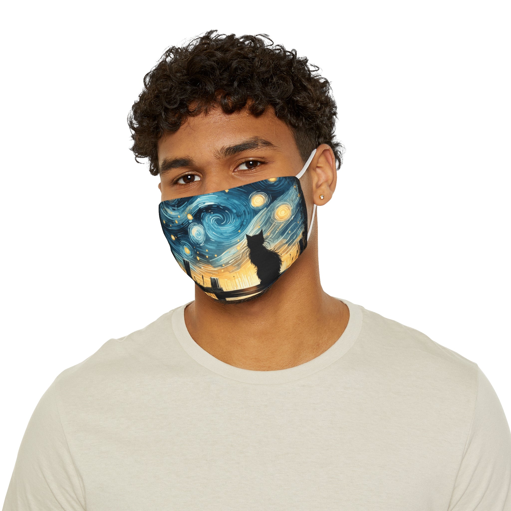 Starry Night Cat face mask | Van Gogh inspired night sky silhouette