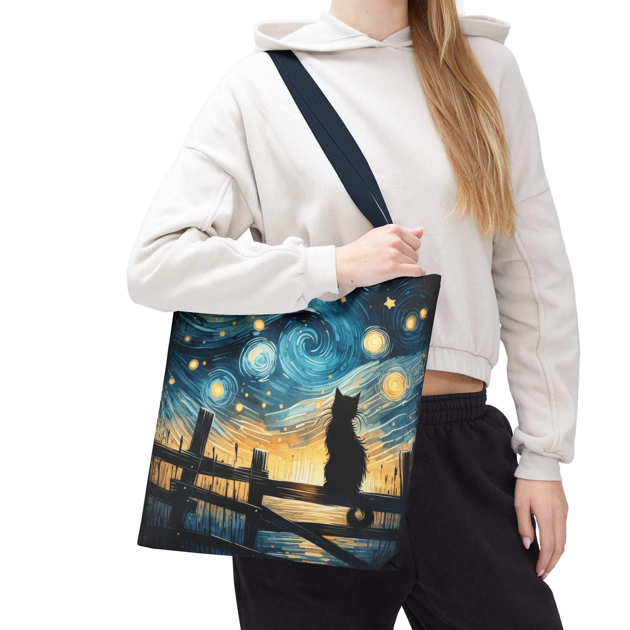Starry Night Cat Tote | Van Gogh Inspired Swirling Sky Bag