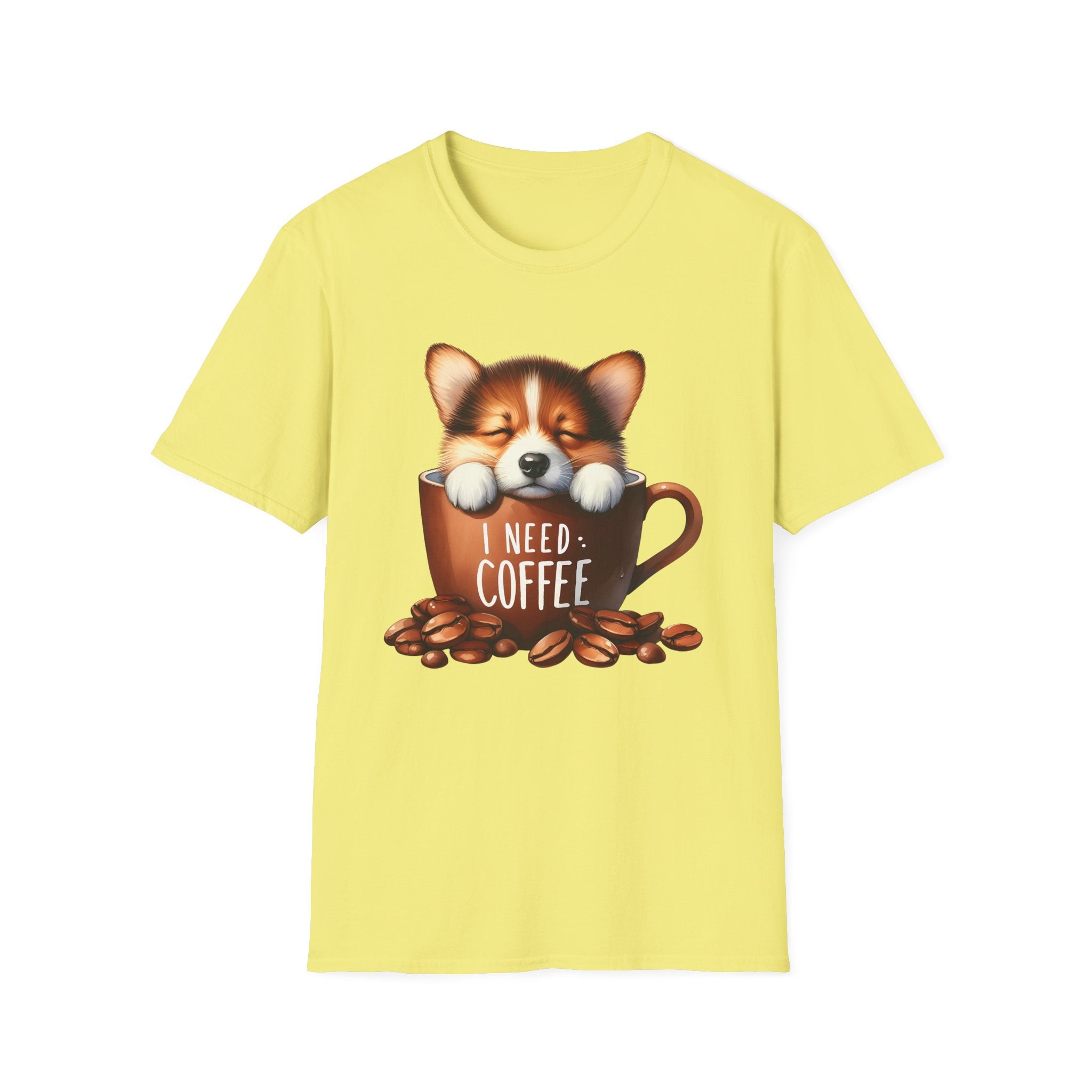 Sleeping Puppy in Coffee Cup T-Shirt | I Need Coffee, Cute Corgi Mug