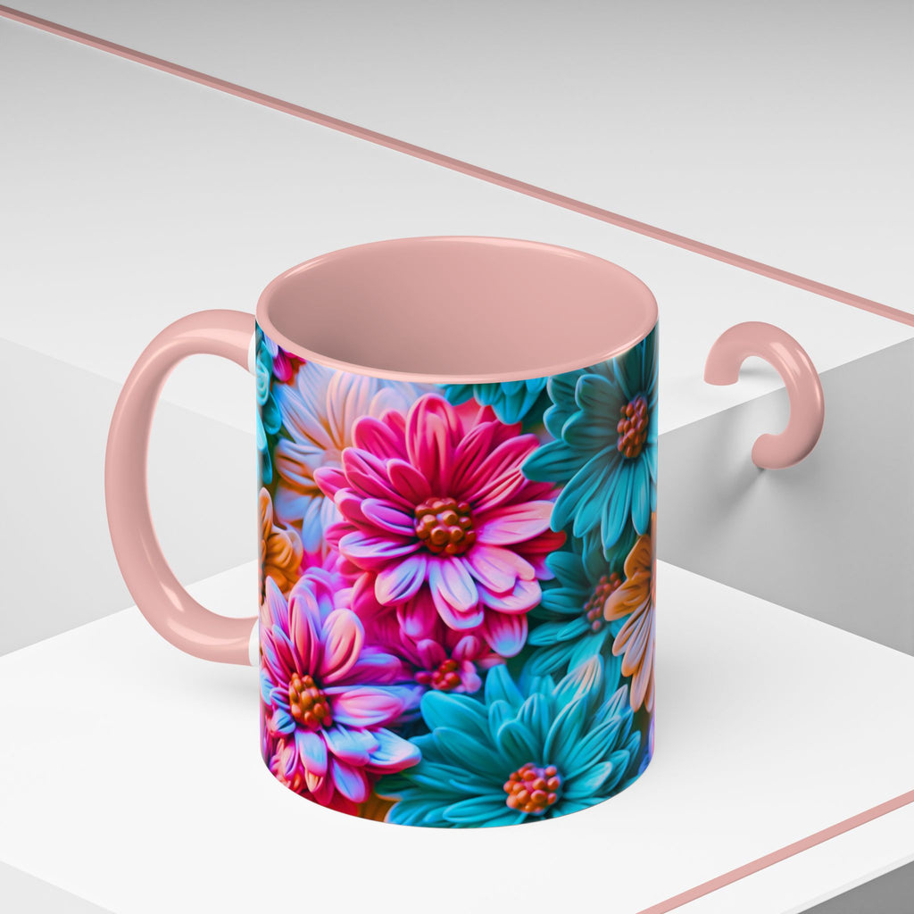Vibrant Dahlia Floral Accent Mug | 11oz 15oz Ceramic Coffee Mug