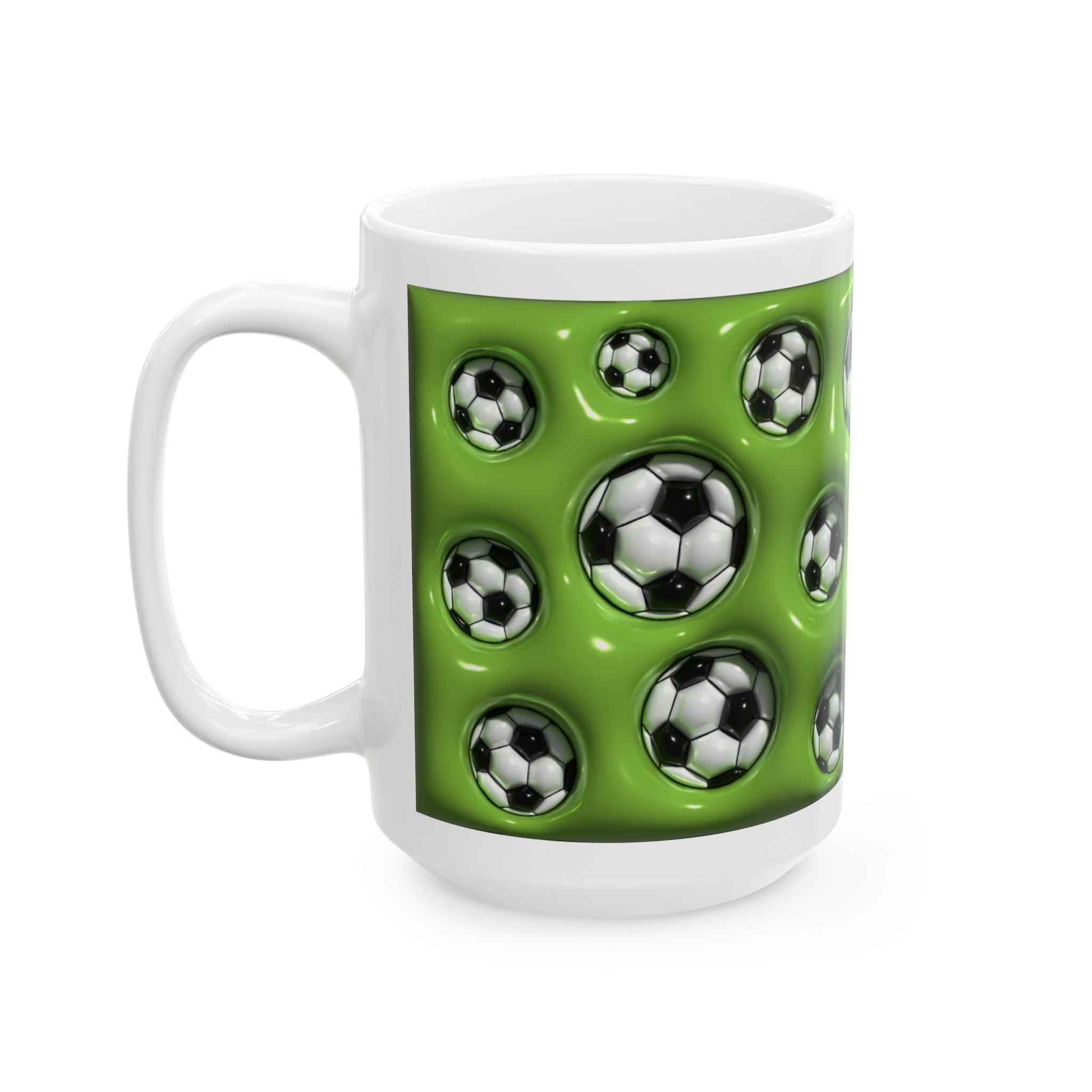 Soccer Ball Pattern Mug | Green Football Design, Ceramic Coffee Cup