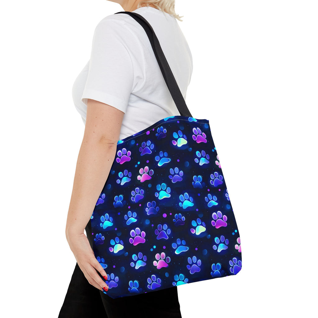 Neon Paw Print Tote | Colorful Cat Dog Paw Pattern All Over Print