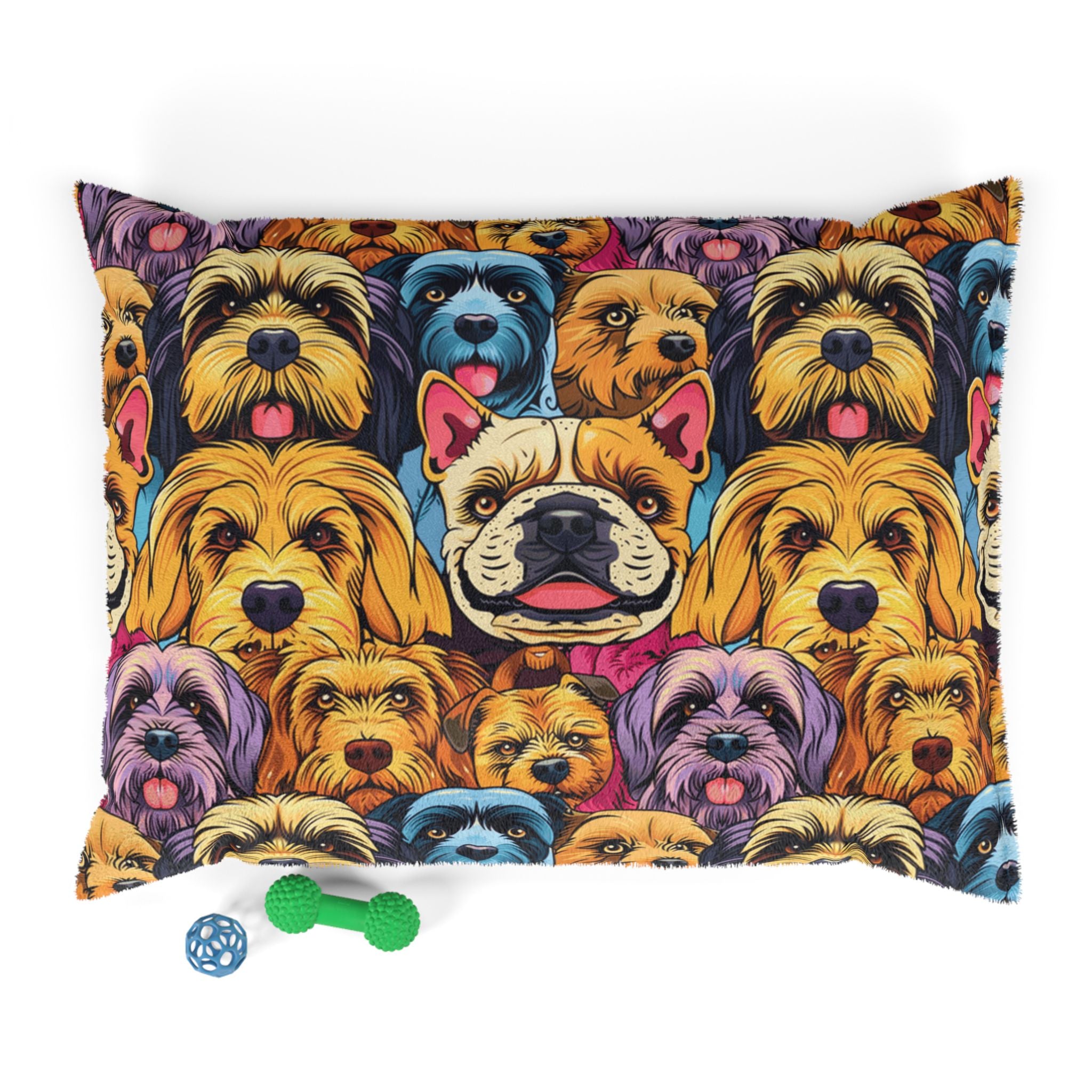 Colorful Dog Faces Pet Bed | Multicolor Canine Pattern Cushion