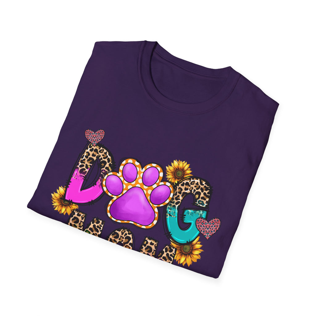 Dog Mom colorful paw print design T-Shirt | leopard hearts sunflower accents