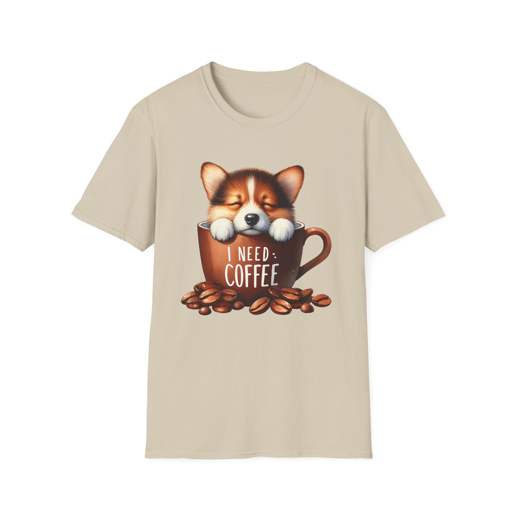Sleeping Puppy in Coffee Cup T-Shirt | I Need Coffee, Cute Corgi Mug