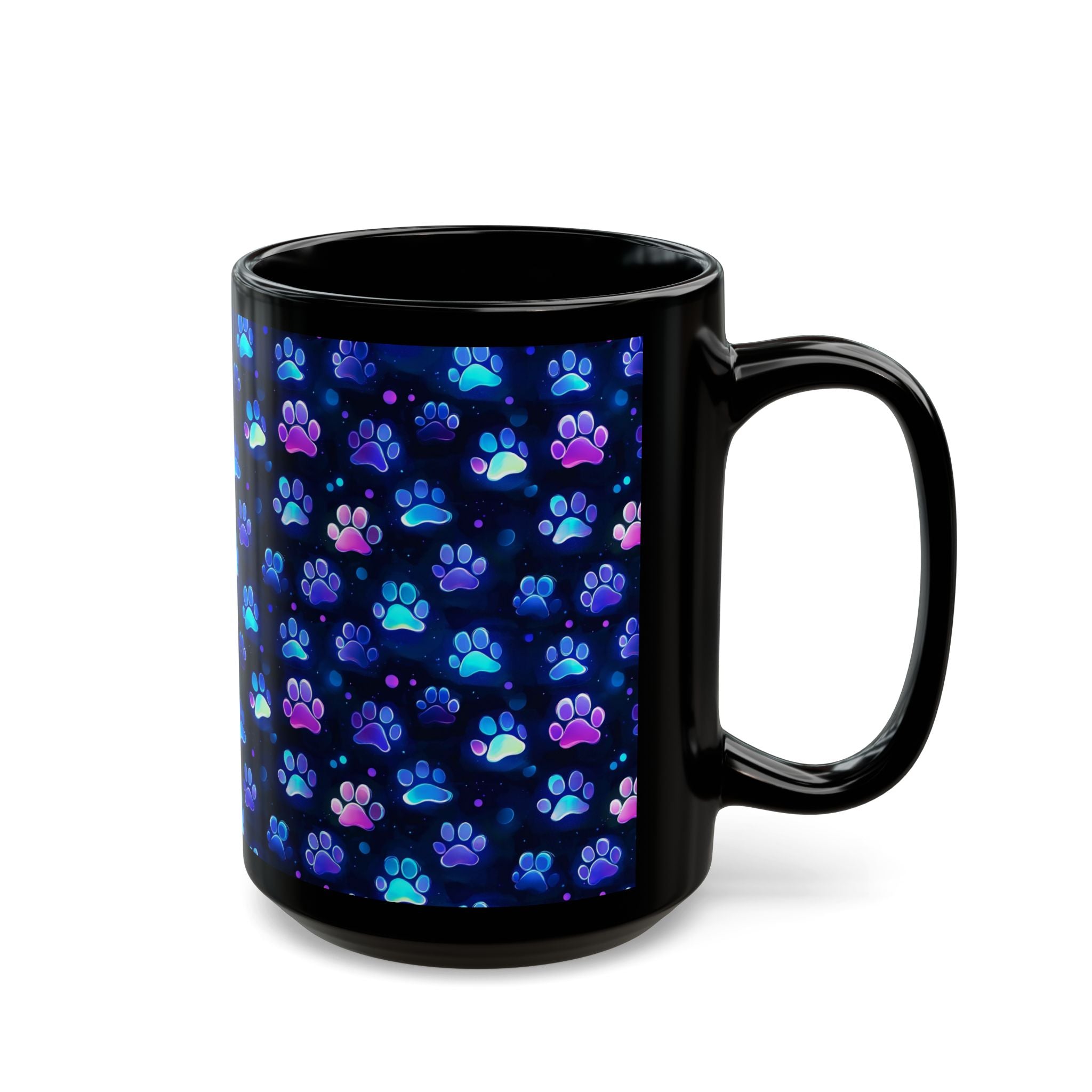 Neon Paw Print Pattern Mug | Black Ceramic 11oz or 15oz
