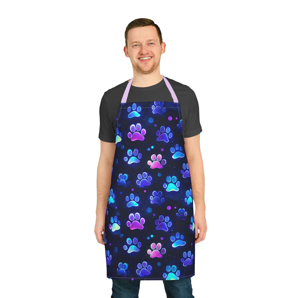 Neon Paw Prints Apron | Colorful Cat Dog Paws Pattern