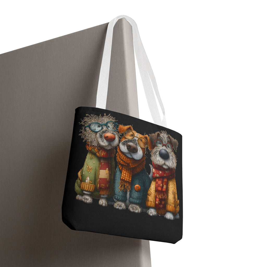 Three Cozy Dogs Tote Bag | Cute Winter Dogs Illustration