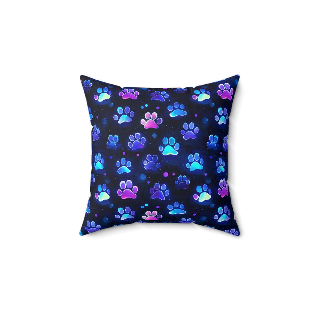 Neon Paw Print Pattern Pillow | Square Polyester Pillow