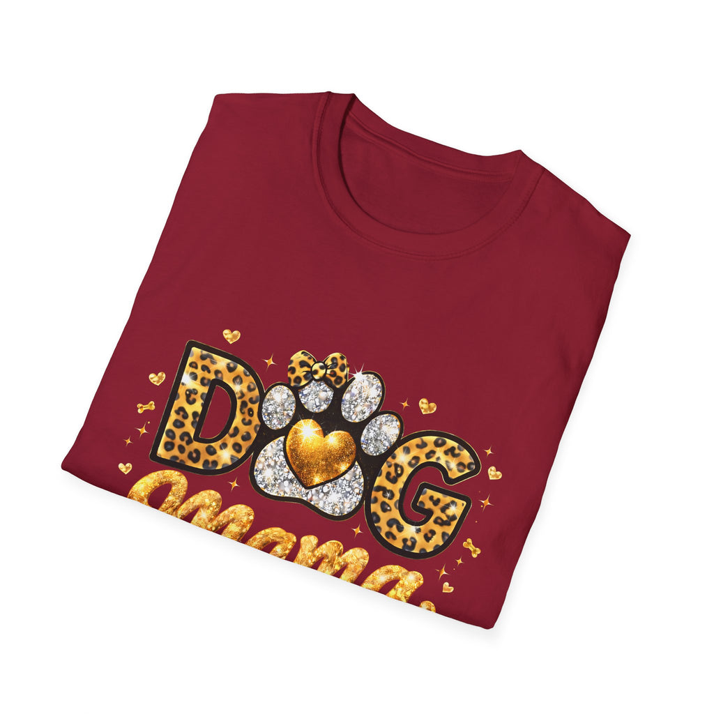 Dog Mama T-Shirt | Leopard Heart Paw Print, Gold Glitter Script