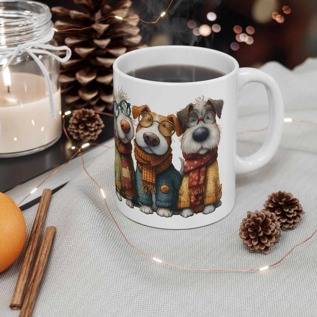 Whimsical Dog with Glasses and Scarf Mug | Ceramic Coffee Cup