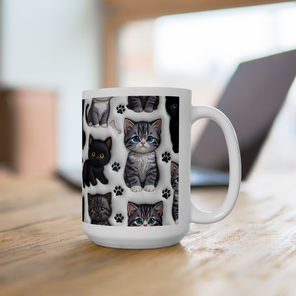 Cute Black and Tabby Kittens Mug | Ceramic Cat Pattern Mug