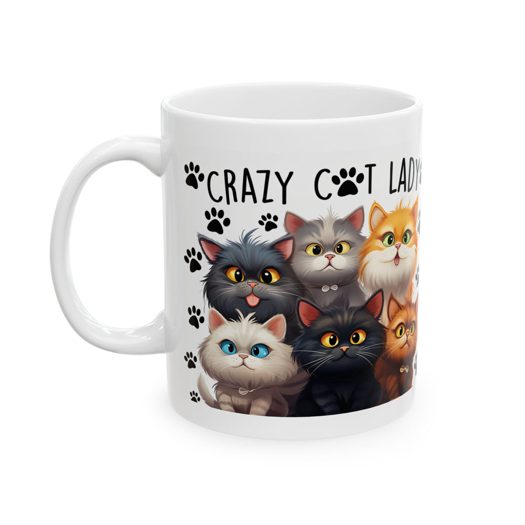 Crazy Cat Lady Cats mug | Cute cartoon kittens paw prints ceramic mug