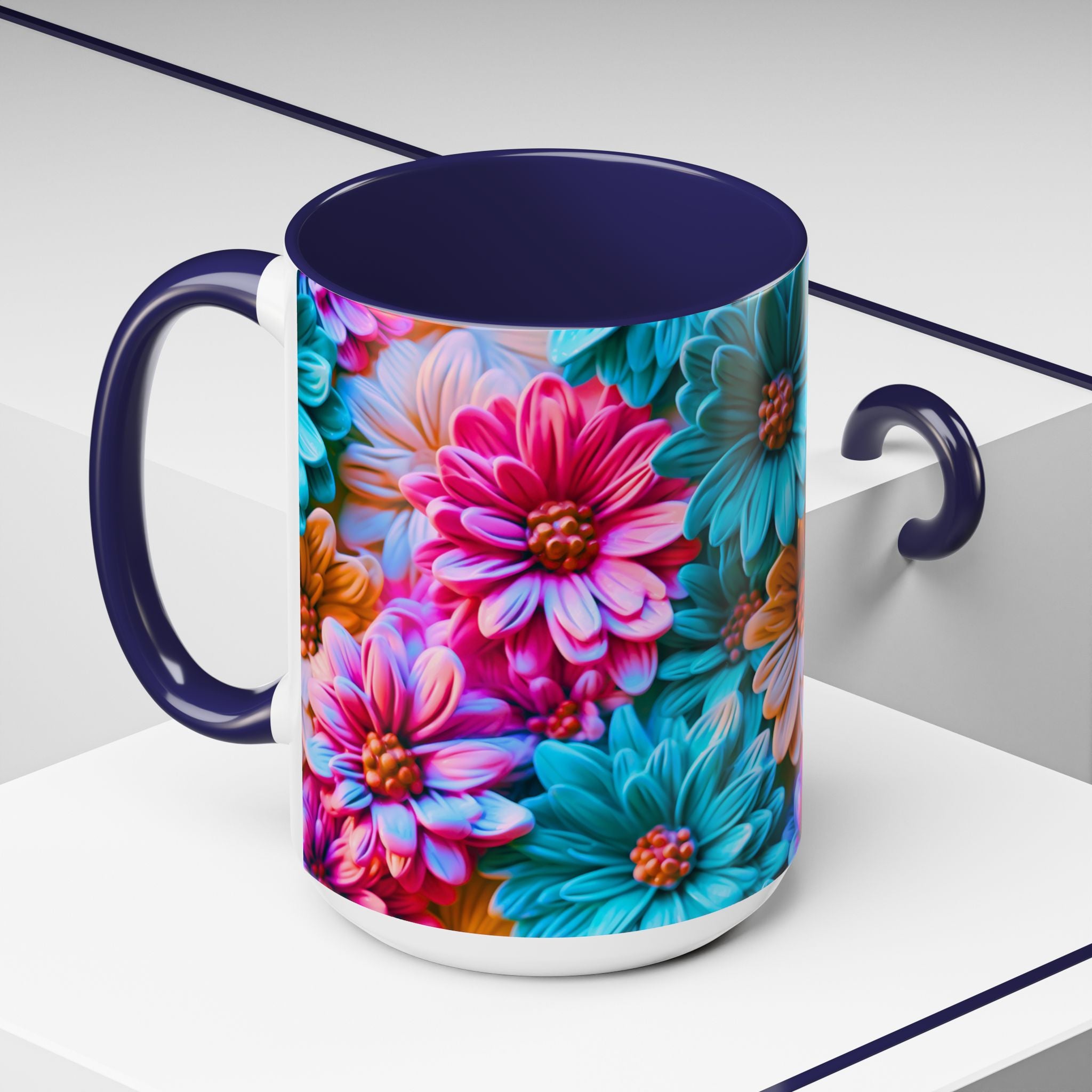 Vibrant Dahlia Floral Accent Mug | 11oz 15oz Ceramic Coffee Mug