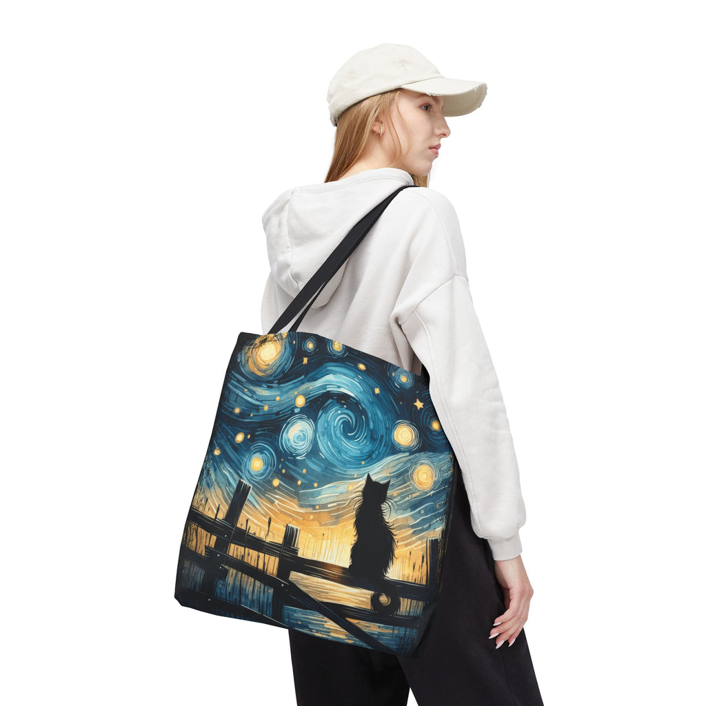 Starry Night Cat Tote | Van Gogh Inspired Swirling Sky Bag