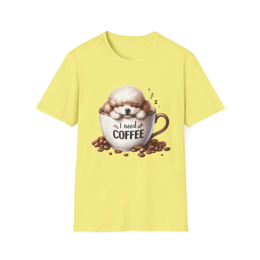 Sleeping Puppy in Coffee Cup T-Shirt | I Need Coffee Dog Design