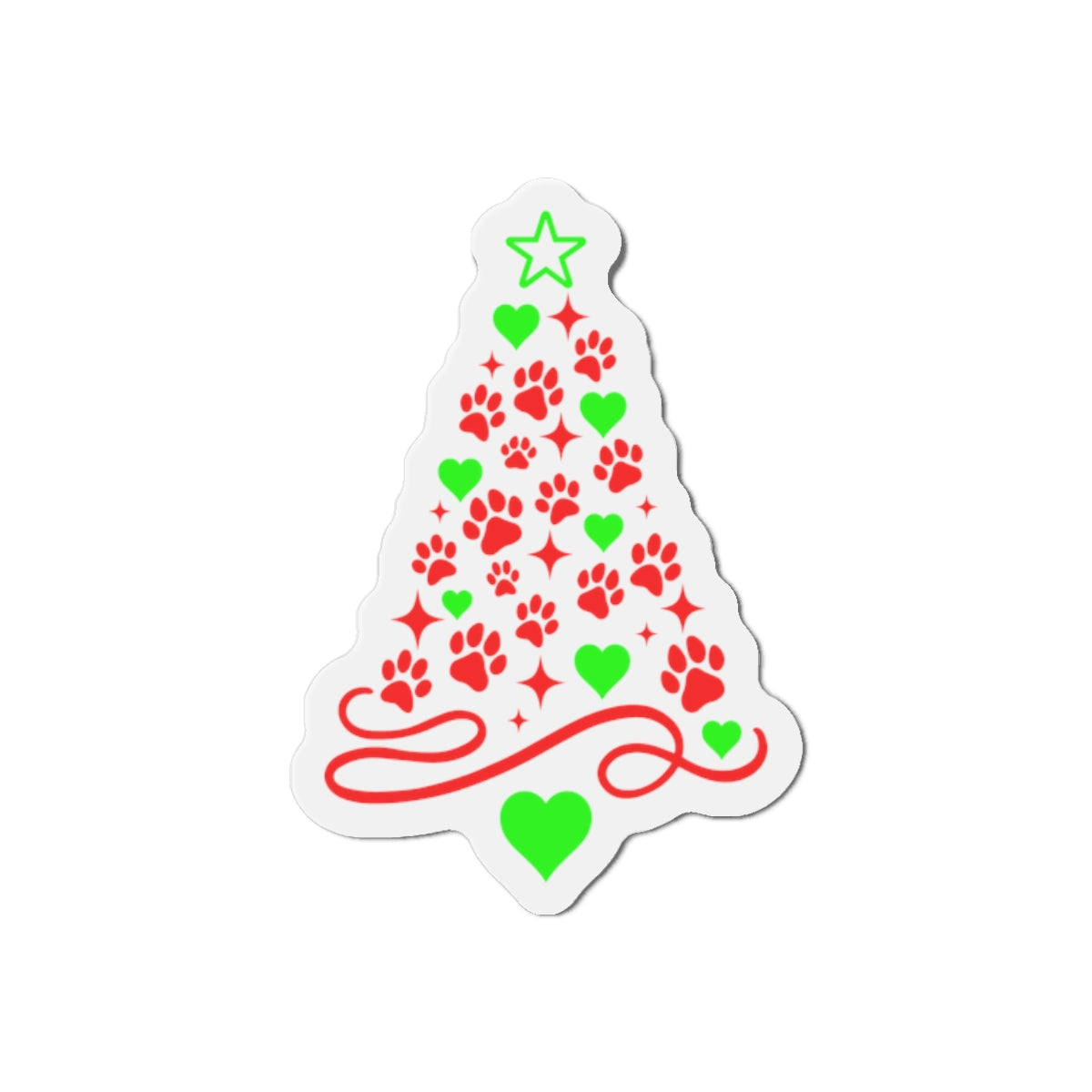 Paw Print Christmas Tree Die-Cut Magnet | Holiday Pet Paw Tree Magnet