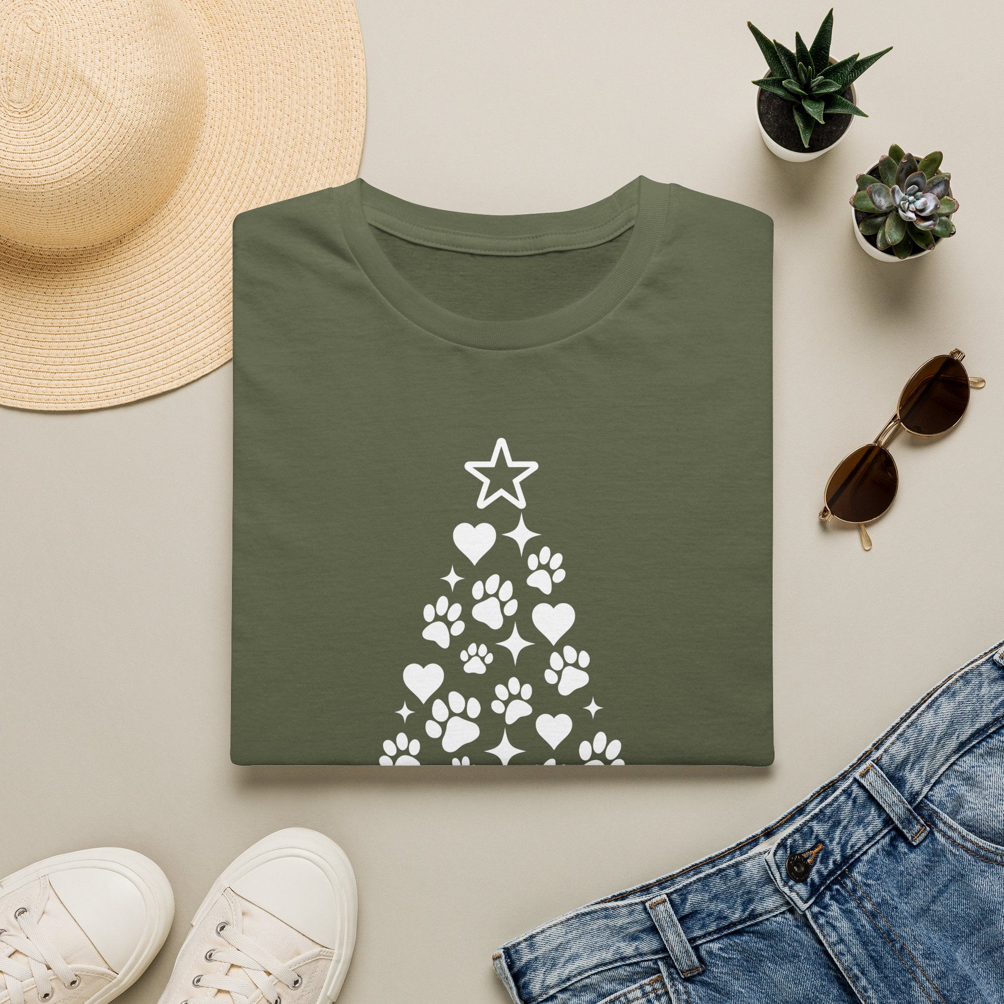 Paw Paw Print Christmas Tree T-Shirt | Dog Lover Holiday Tee