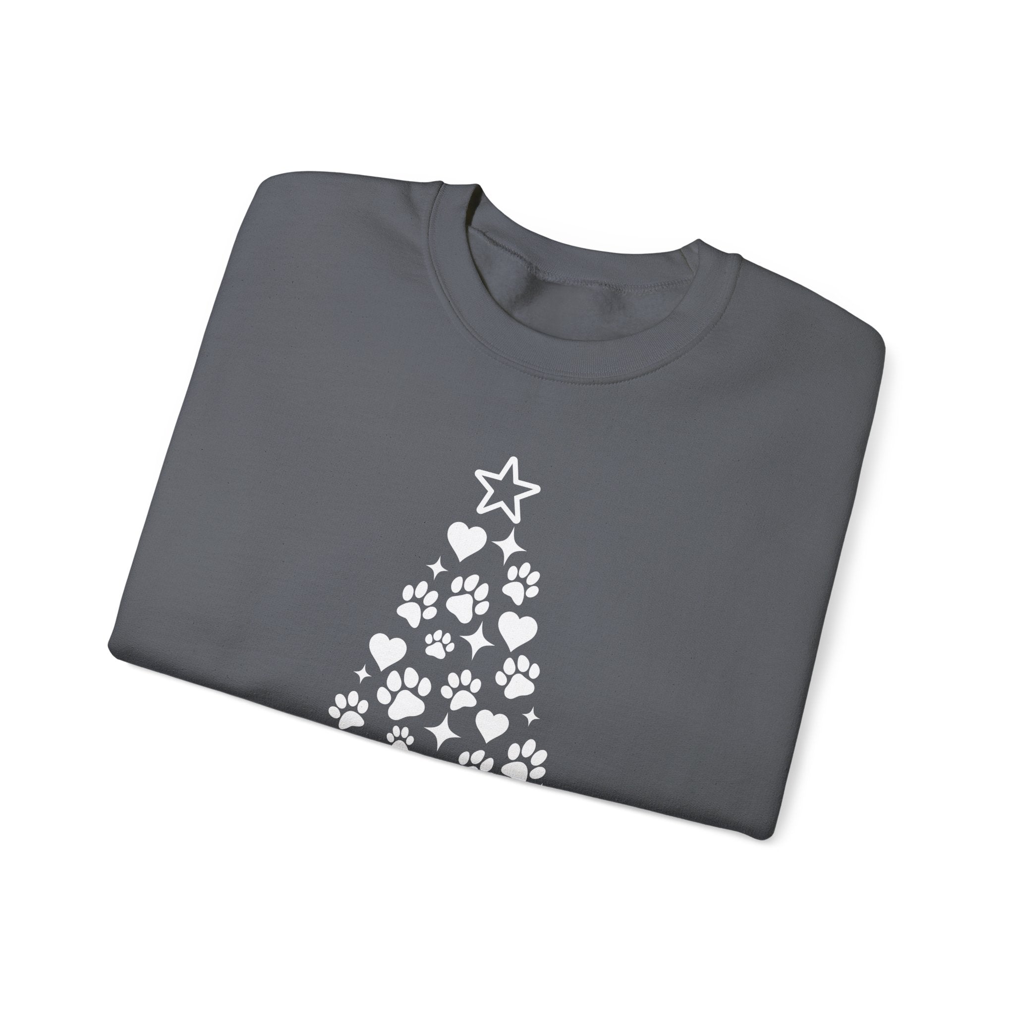 Paw Paw Print Christmas Tree Sweatshirt | Pet Lover Holiday Crewneck