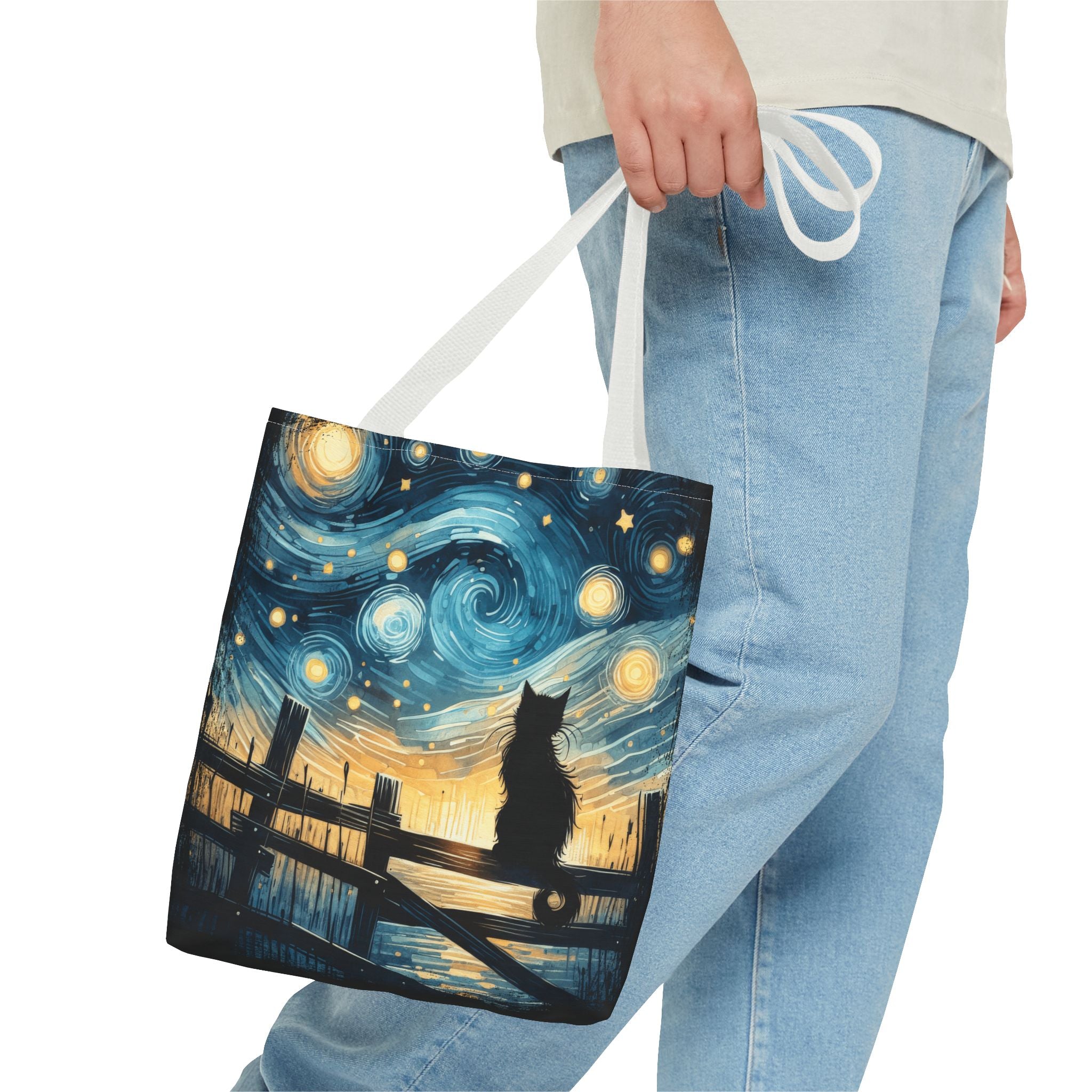 Starry Night Cat Tote | Van Gogh Inspired Swirling Sky Bag