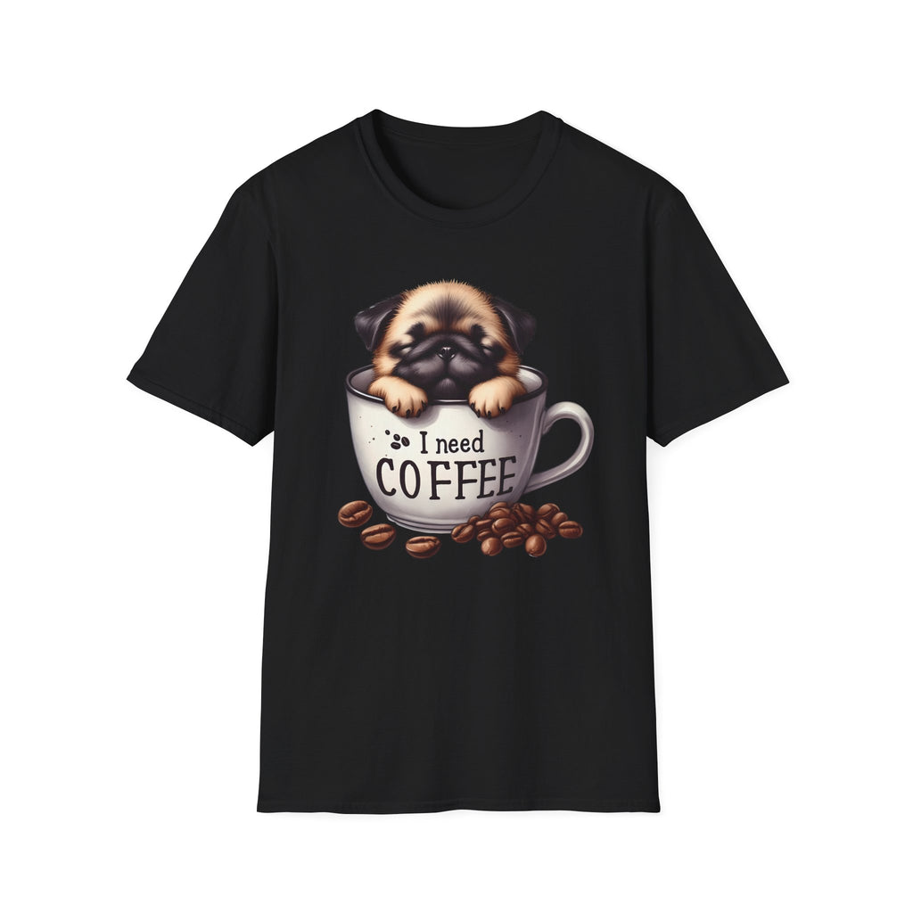 Puppy in Coffee Cup I Need Coffee T-Shirt | Cute Pug Coffee Tee