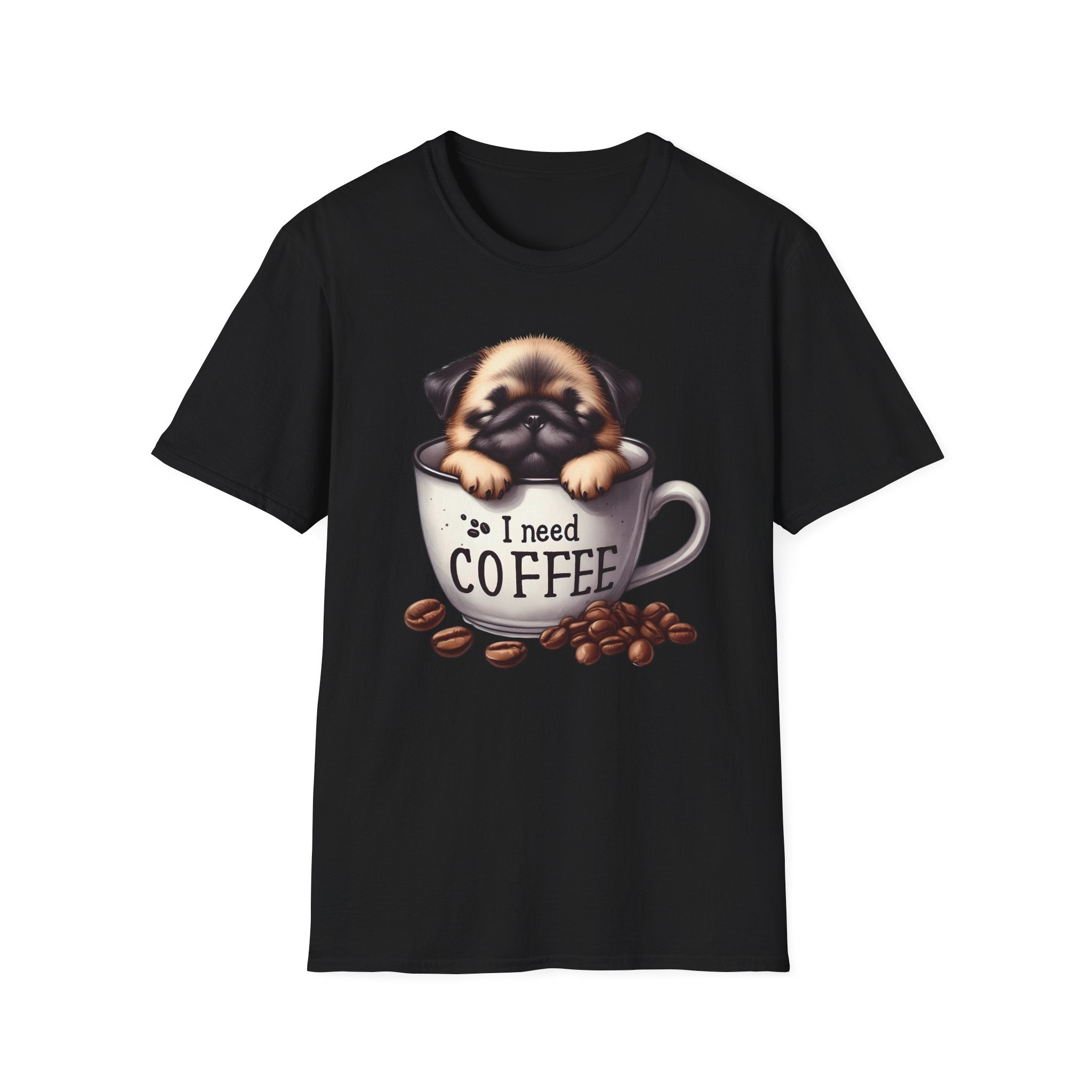 Puppy in Coffee Cup I Need Coffee T-Shirt | Cute Pug Coffee Tee