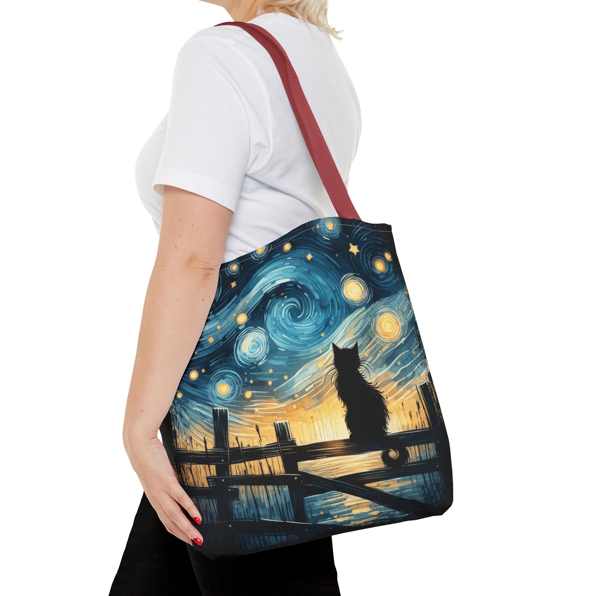 Starry Night Cat Tote | Van Gogh Inspired Swirling Sky Bag
