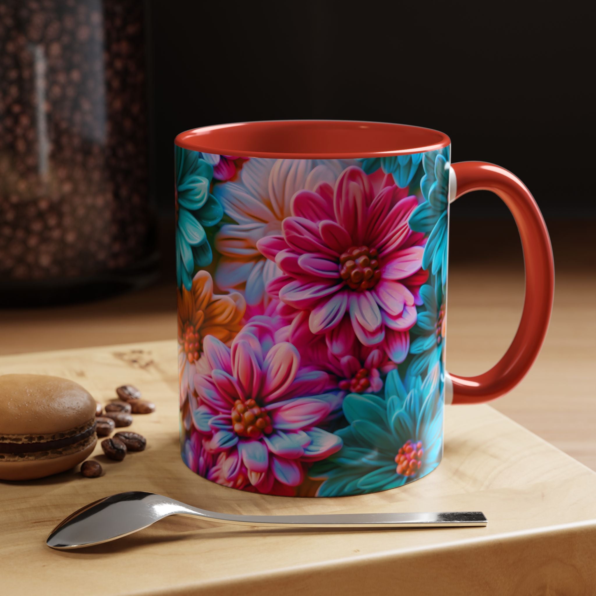 Vibrant Dahlia Floral Accent Mug | 11oz 15oz Ceramic Coffee Mug