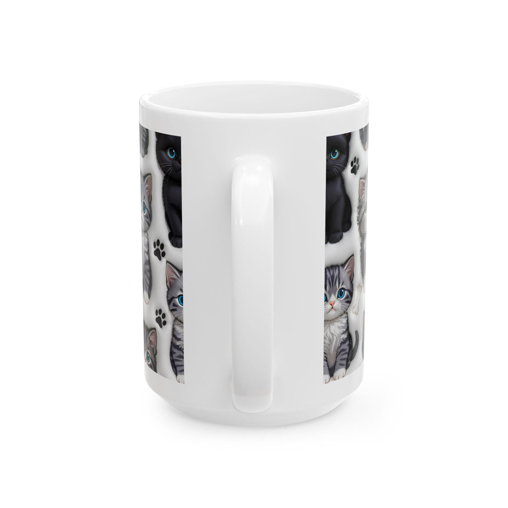 Cute Black and Tabby Kittens Mug | Ceramic Cat Pattern Mug