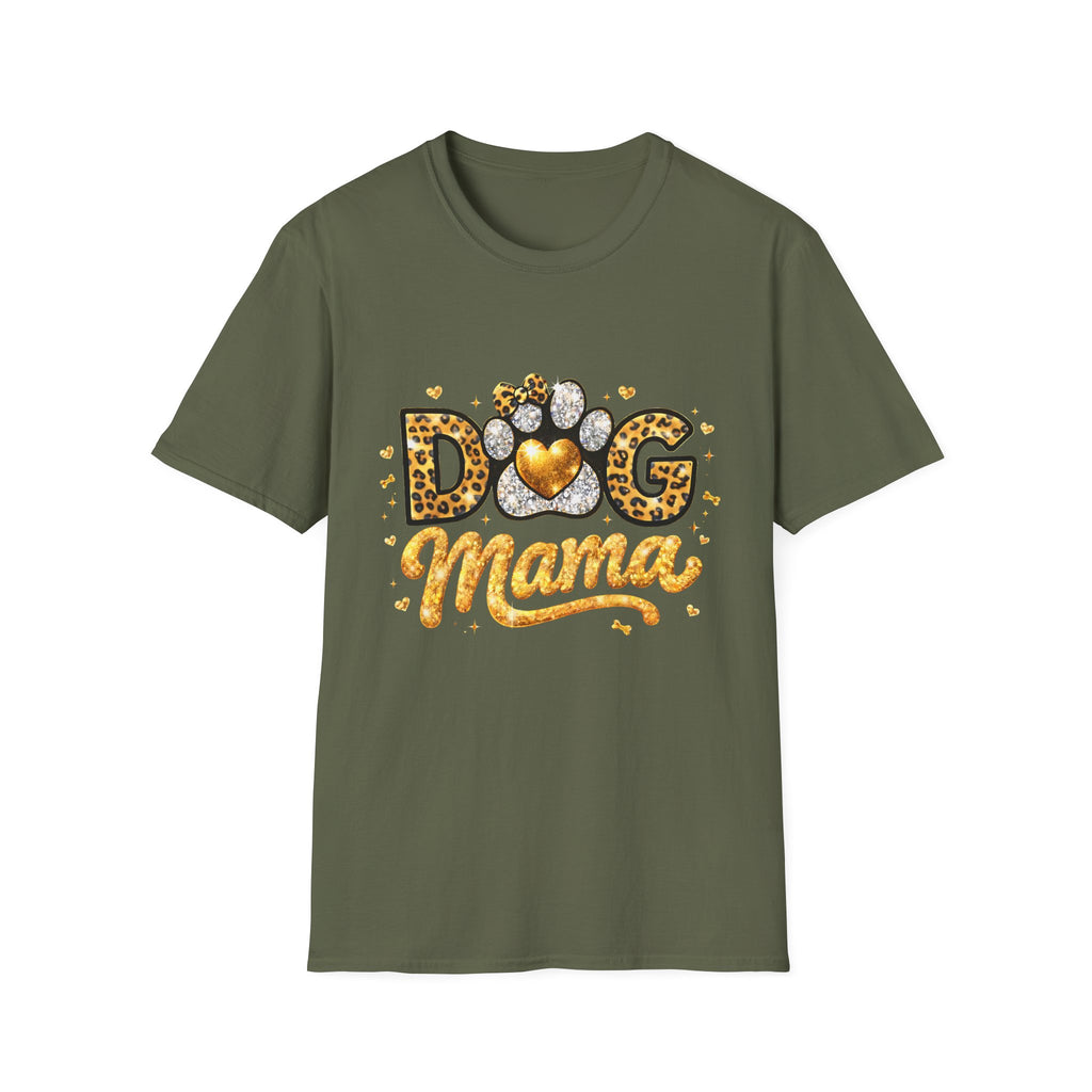 Dog Mama T-Shirt | Leopard Heart Paw Print, Gold Glitter Script