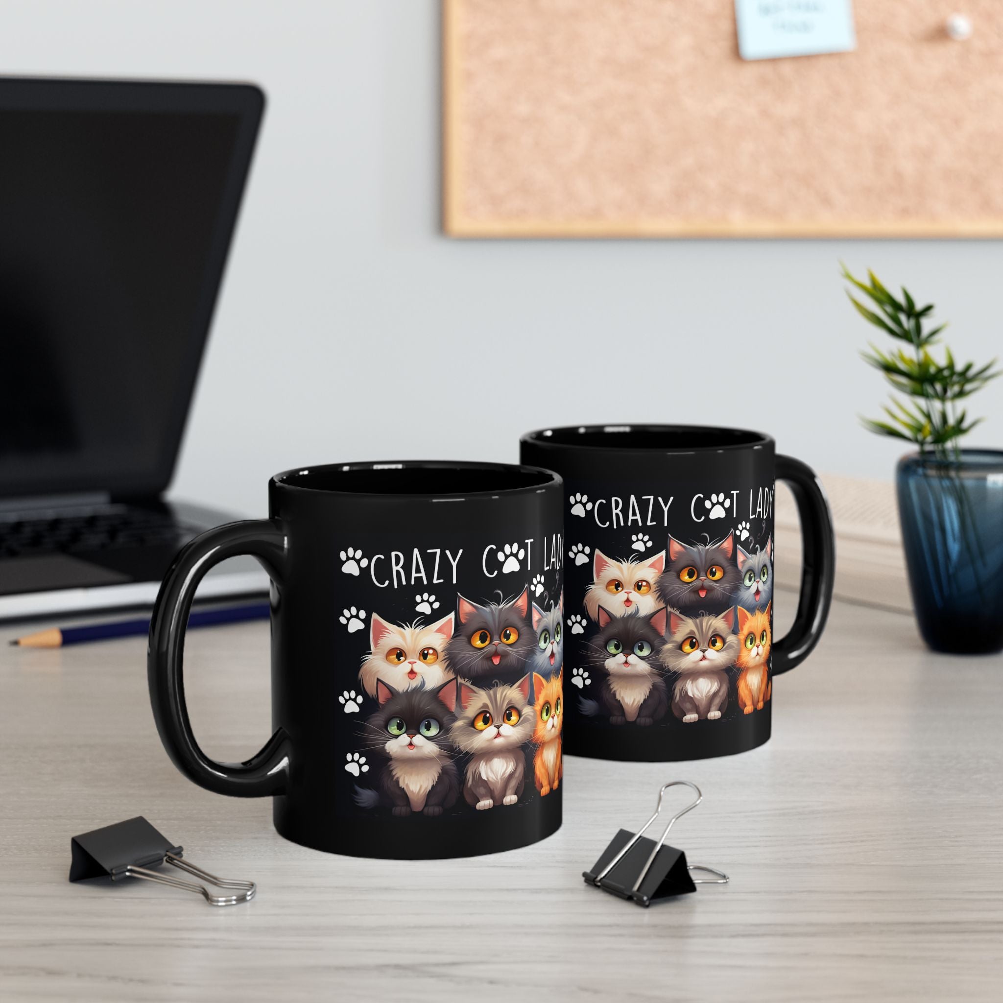 Crazy Cat Lady Mug | Black Cat Paw Print Coffee Cup