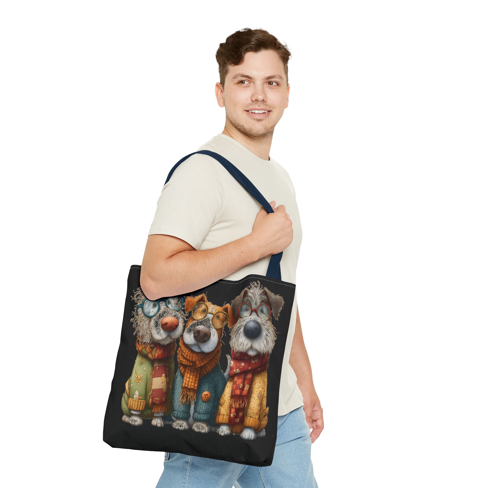 Three Cozy Dogs Tote Bag | Cute Winter Dogs Illustration