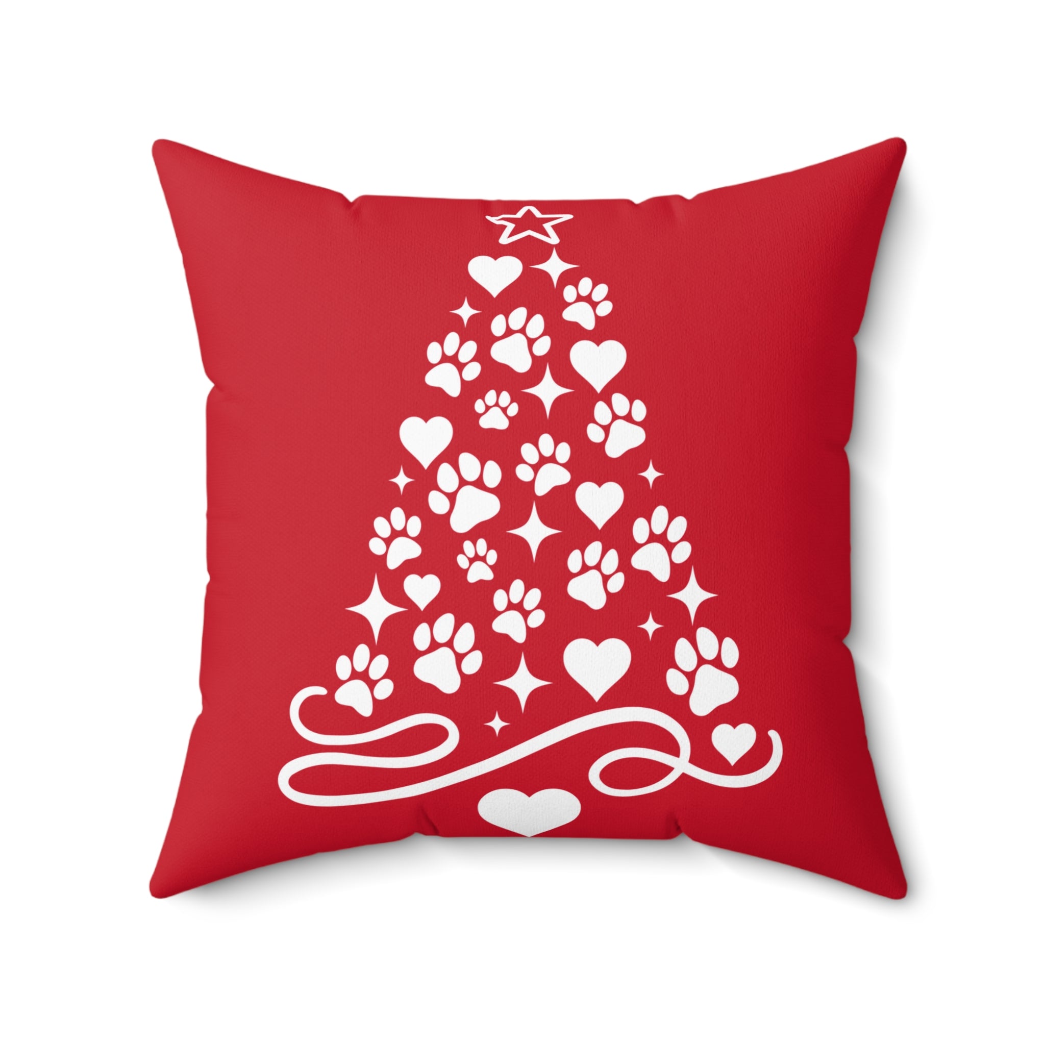 Paw Print Christmas Tree Pillow | Green Holiday Pet Decor