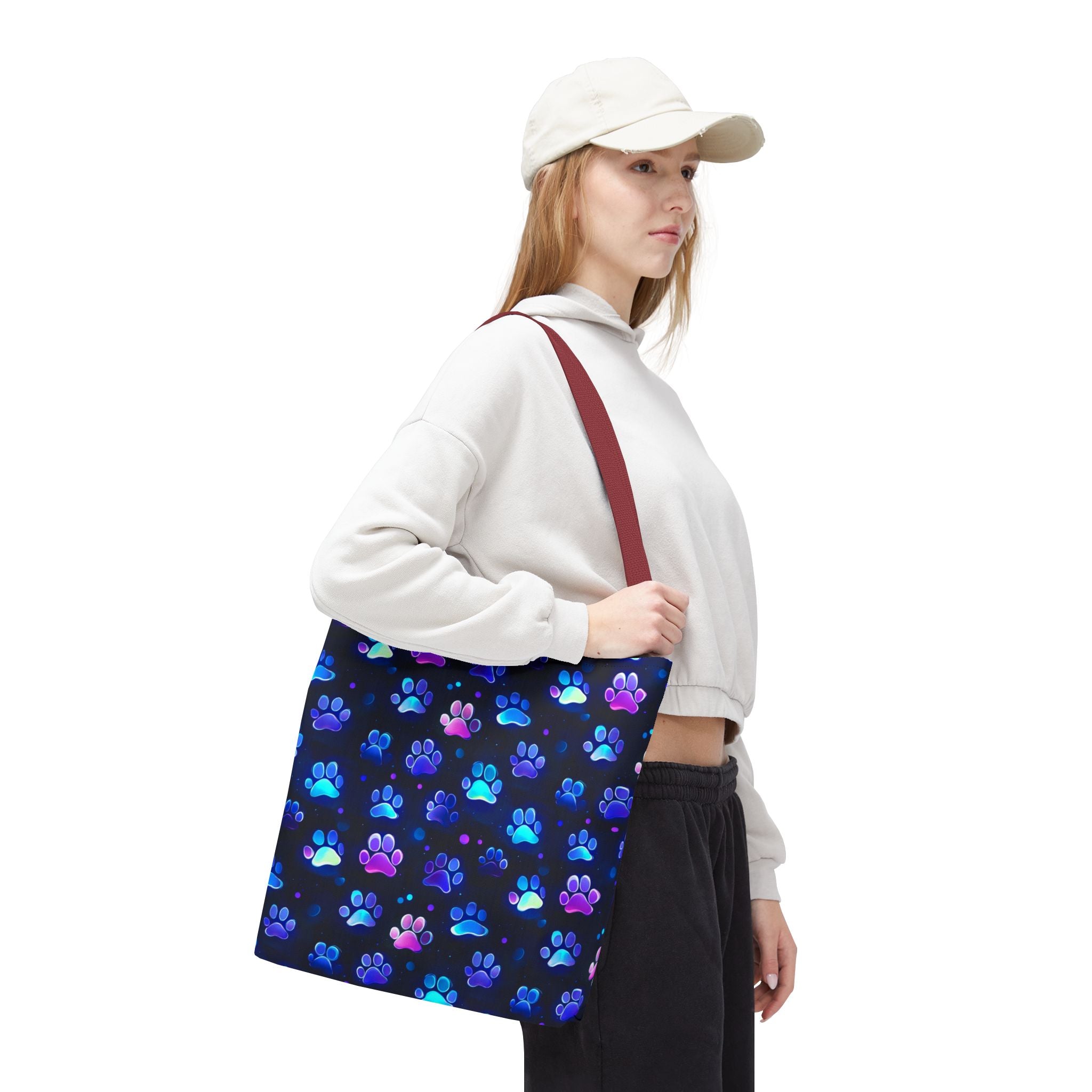 Neon Paw Print Tote | Colorful Cat Dog Paw Pattern All Over Print