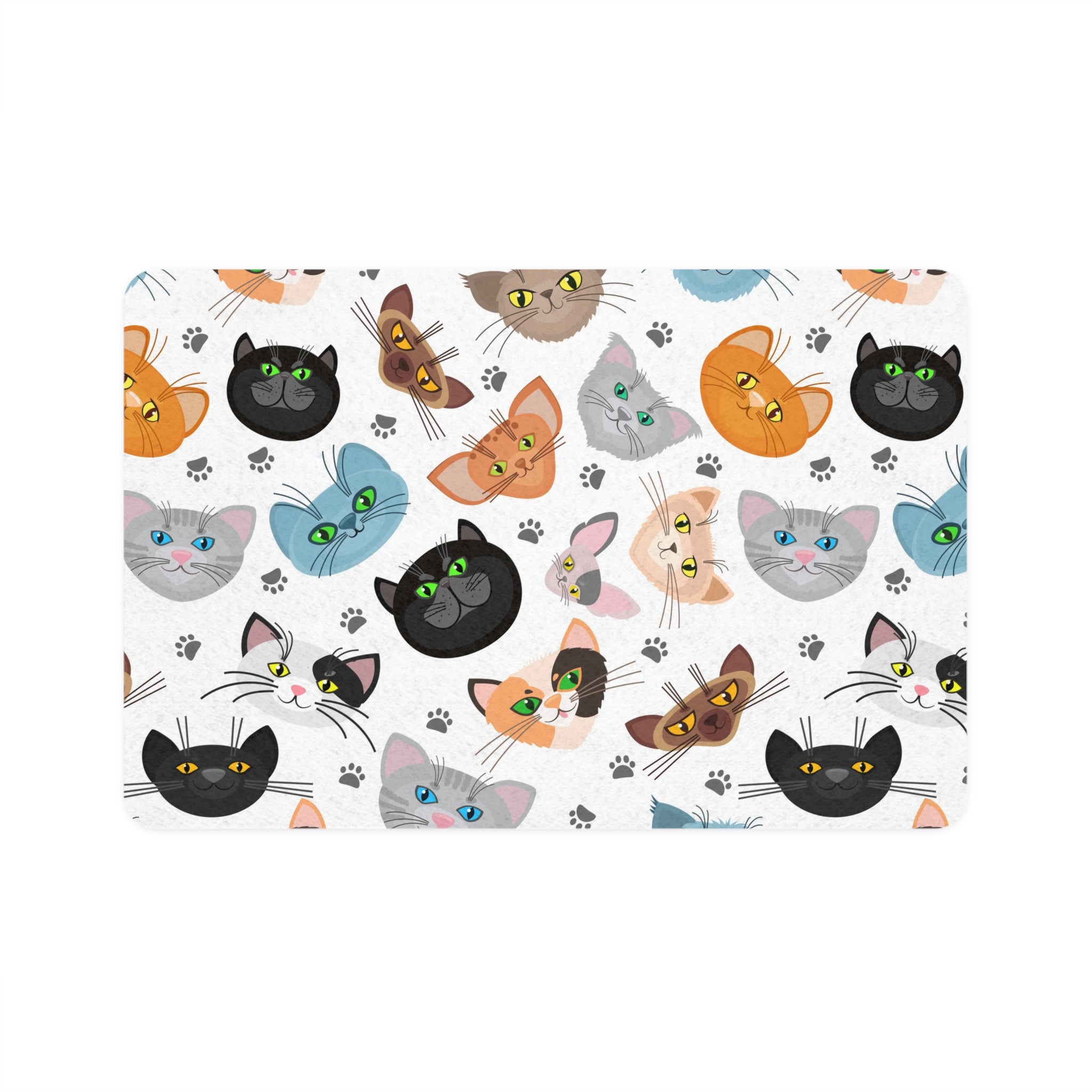 Colorful Cat Faces Pet Food Mat
