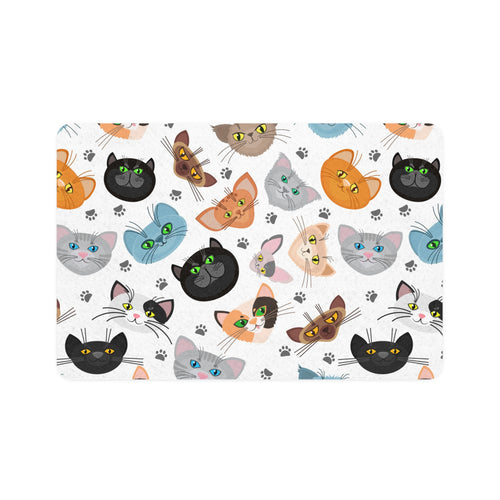 Colorful Cat Faces Pet Food Mat