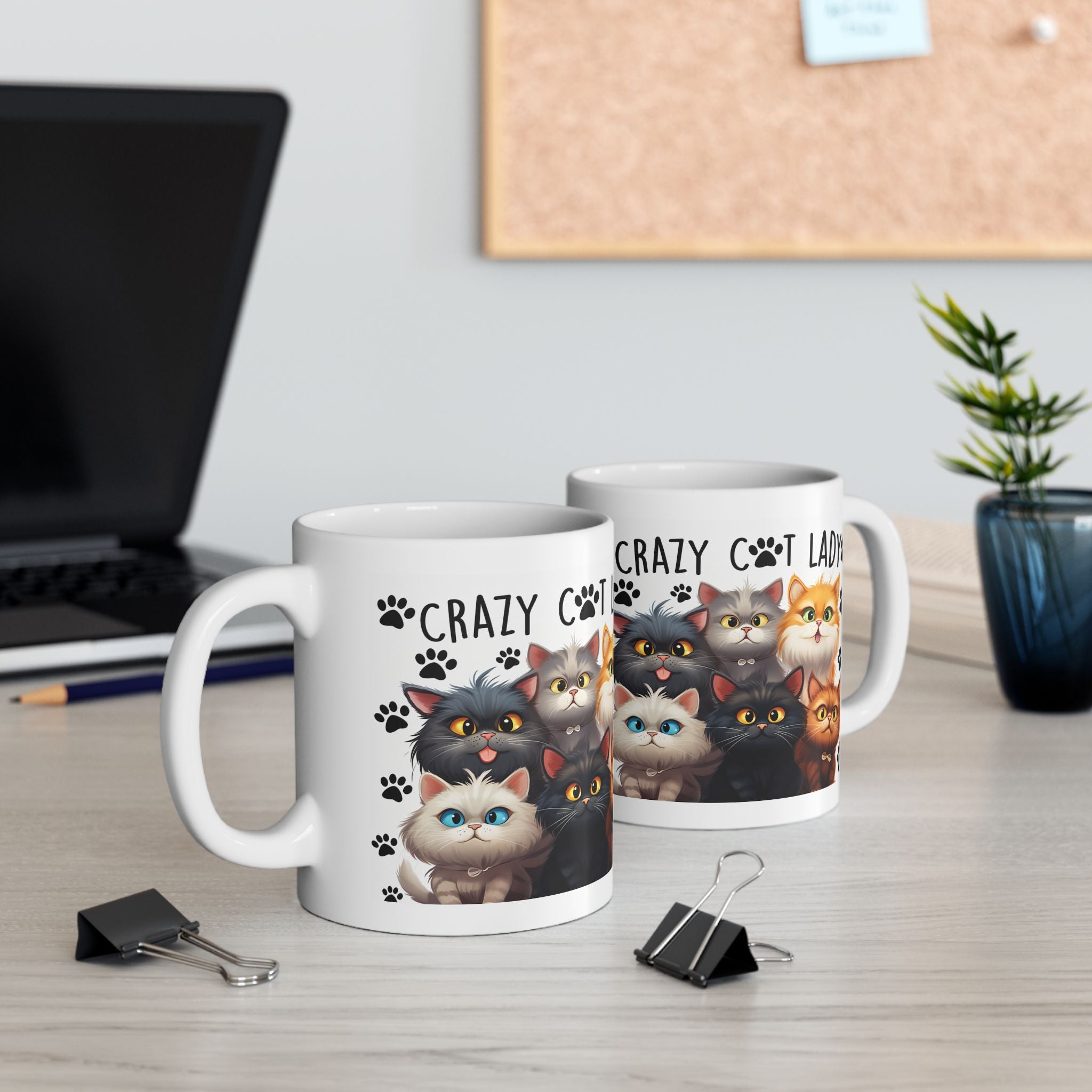 Crazy Cat Lady Cats mug | Cute cartoon kittens paw prints ceramic mug