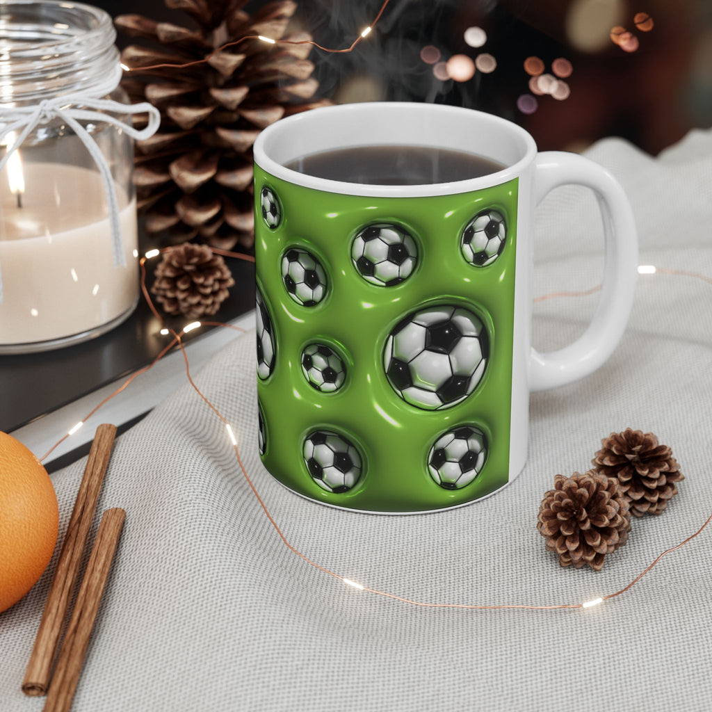 Soccer Ball Pattern Mug | Green Football Design, Ceramic Coffee Cup