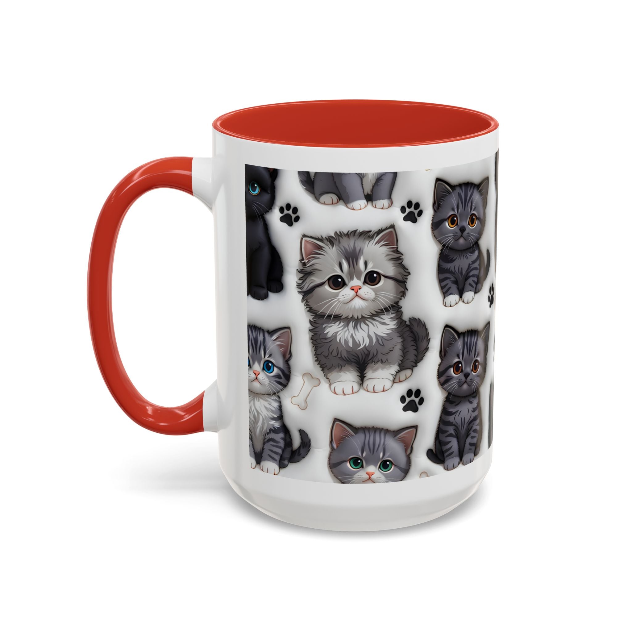Cute Kitten Pattern Accent Coffee Mug | Cat Paw Print Design